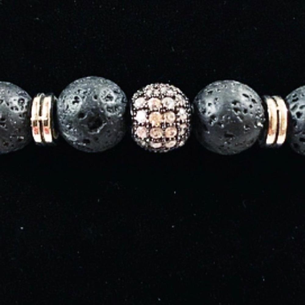 Women Lava rock black rodhium cz ball bracelet - Picture 9 of 10